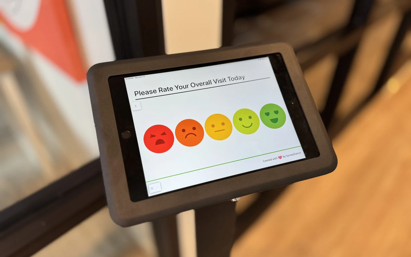 SurveyStance feedback kiosk: Cafe entrance